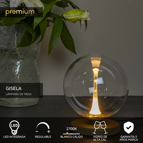Lucide GISELA - Lámpara de mesa - Ø 16 cm - LED Regul. - 1x5W 2700K - Transparente | Premium - USP